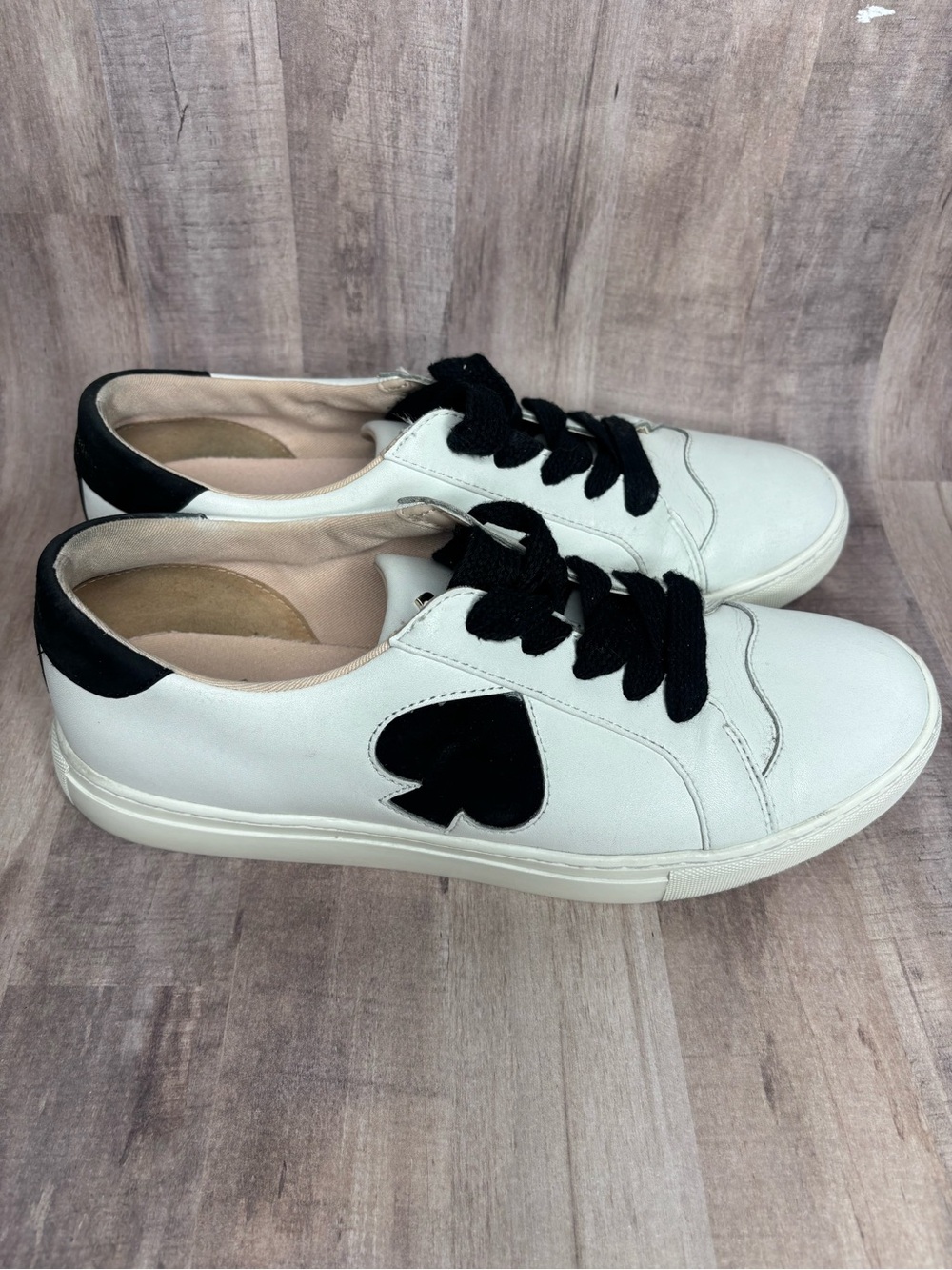Kate Spade Fez Sneaker shoe, White smooth leather with black spade logo.  sz 10B